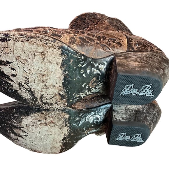 Dan Post Women's SIze 7M Brown Distressed Open Lattice Type Design Cowboy Boots - Picture 7 of 10